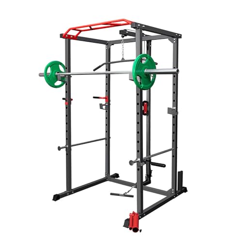 Design versatile: combina una gabbia per pesi e un telaio accovacciato in un'unica unità, consentendo allenamenti completi senza la necessità di passare da una stazione all'altra, semplificando le routine di fitness.