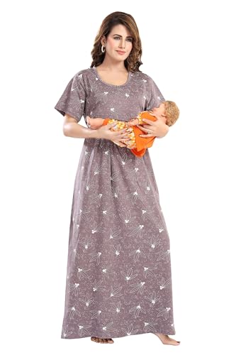 Image of Fabme Women's Full Length Printed Pre and Post Pregnancy Pure Cotton Nursing Nightdress Nighty