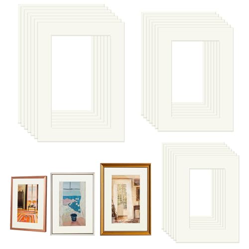Roosea 24 Pezzi Passepartout, Cartoncino Passepartout 20x25cm/15x20cm/13x18cm, 3 Misure di Foto, Passe-partout Cartoncino per Foto Immagini Stampe Artistiche (Avorio, 8 Pezzi di Ogni Dimensione)