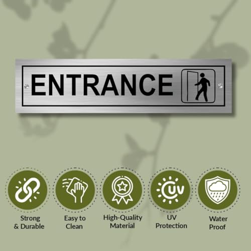 Image of Entrance Sign Board for Office, Hotel, Home, School, Hospital - Stainless Steel Wall Mount Plate Durable & Rustproof,Easy to Read, Professional Look, Indoor Use(12x3 Inch stainless steel)