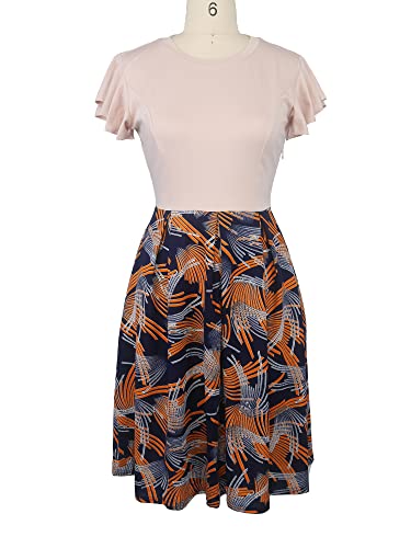 Image of oxiuly Women's Flounce Sleeve Wedding Church Vintage Dresses Casual Floral Party Cocktail Work Dress with Pockets Fei376