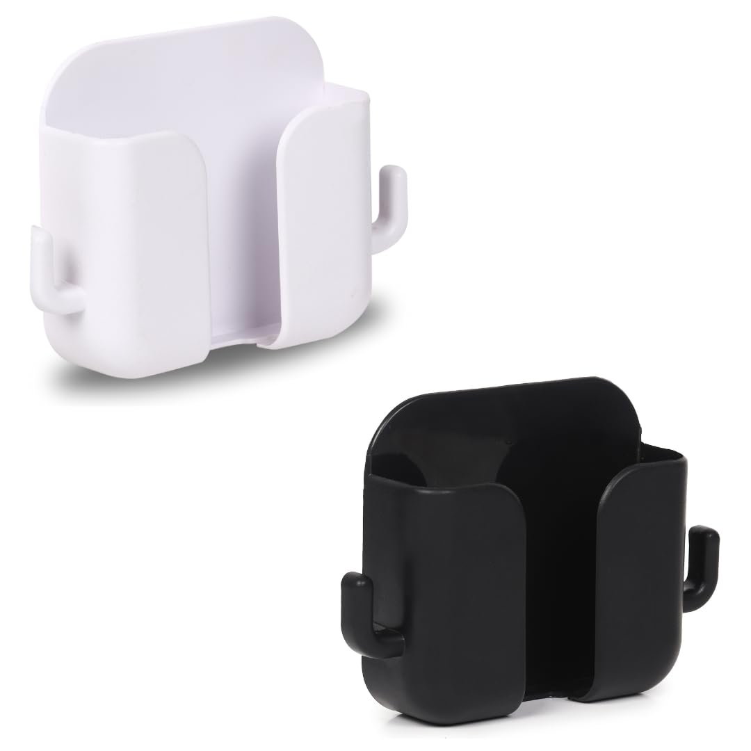 Wall Mounted Mobile Stand Storage Case for Remote, Wall Mounted Mobile Stand/Multi Purpose Stand with Hole for Phone Charging (Black & White)-image-36