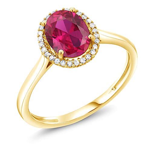 Gem Stone King 10K Yellow Gold Red Created Ruby and Diamond Women Engagement Ring 1.15 Ct Oval) (Size 8) Gem Stone King 10K Yellow Gold Red Created Ruby and Diamond Women Engagement Ring 1.15 Ct Oval) (Size 8)