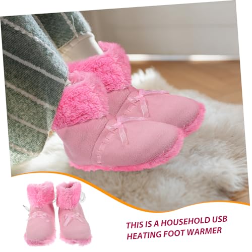 Chaussures chauffantes USB avec câble détachable en peluche légère rose - 4