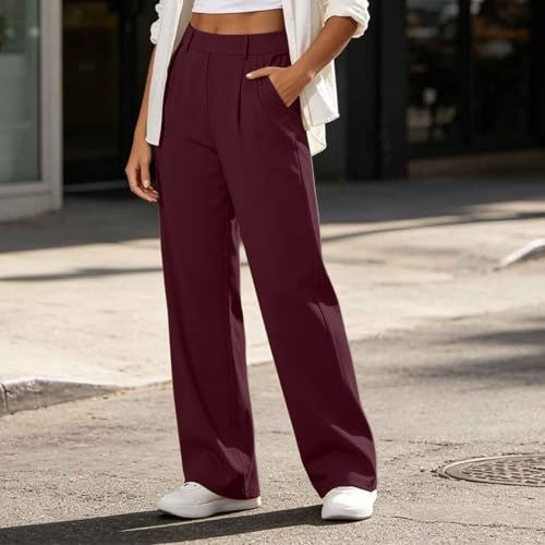 Womens High Waisted Dress Pants Baggy Stretchy Straight Wide Leg Trousers - image 9
