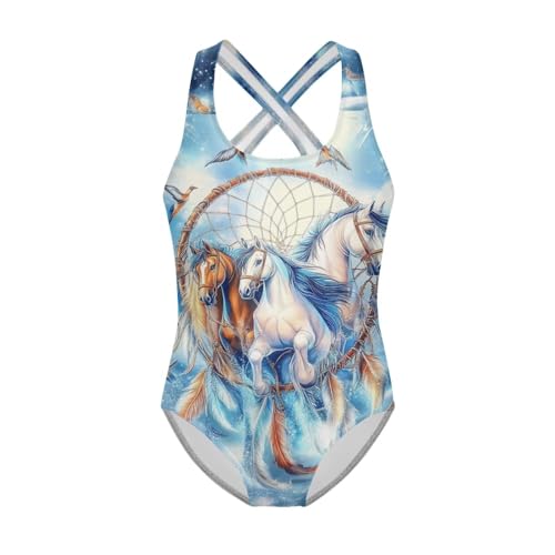 WELLFLYHOM Girls Bathing Suits One Piece 5-14 Kids Full Coverage Swimsuits Cross Back Summer Swimwear for Beach Holiday