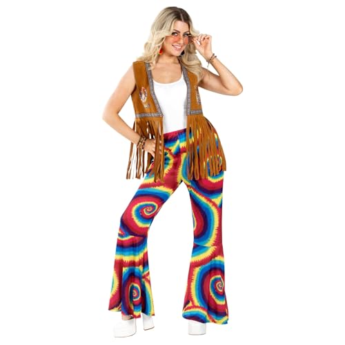 Fun Shack Hippie Kostüm Damen, Hippie Hose Damen, 70er Jahre Outfit Frauen, Flower Power Hose, Halloween Kostüm Frauen, Karvenal Kostum, Fasching, L