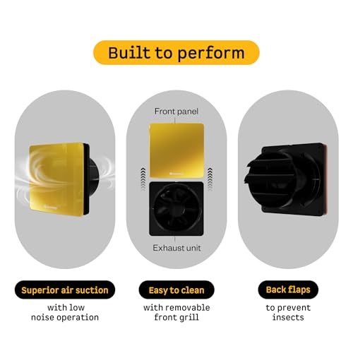 Image of atomberg Studio Exhaust Fan 150mm (6 Inches) | BLDC Motor | 6.8W| Low Noise | 2000 RPM| Ideal for Bathroom,Kitchen | Easy to Clean | Installation-Round Cut (153mm) | 2 Years Warranty | Orion Gold
