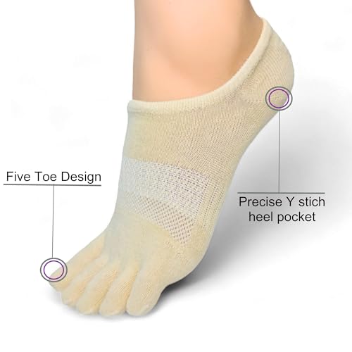 Image of Soxsense No Show Toe Socks Premium Cotton for Women, Align Toes Five Finger Liner Low Cut Thin Socks for Bunion, (4 Pairs)