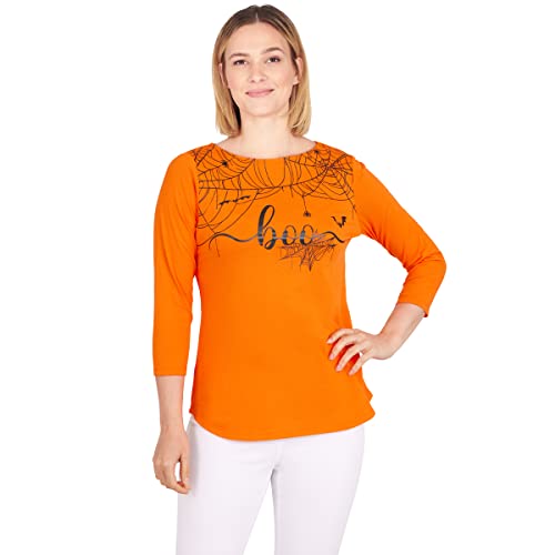 Ruby Rd. Womens Petite Boo Top Orange Multi Size Pm #TOP17
