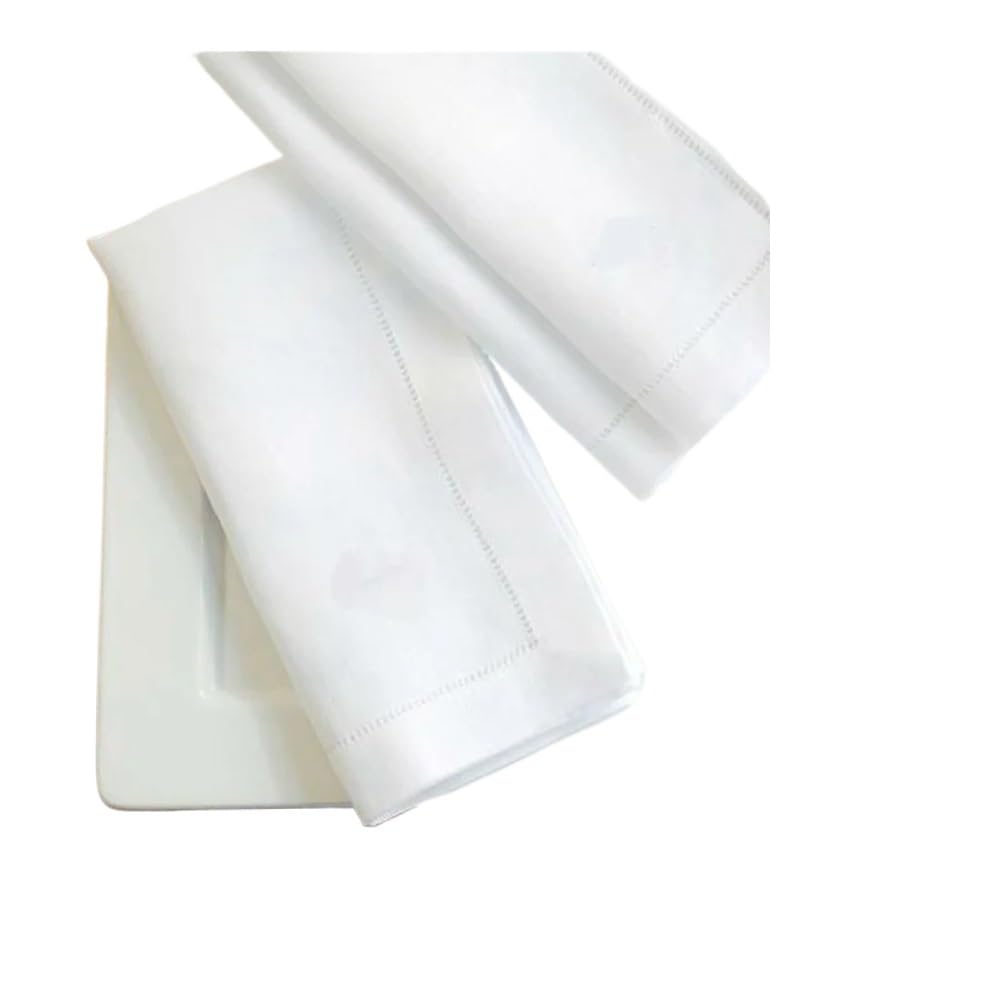 12 Pieces White Napkins Hemstitched Cocktail Napkin For Party Wedding Table Cloth Linen Fabric Cotton Dinner(White 45X45cm)