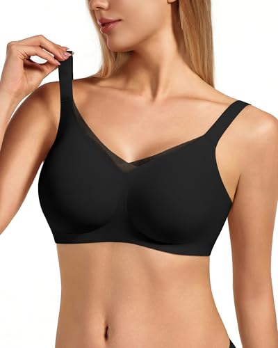 Image of VQJ Women's Full Coverage Jelly Comfort Support Wireless Bra with Breathable V-Mesh, No Underwire Push Up Everyday Bralette