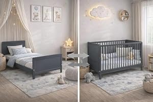 Baby Happy Bliss Nelly Babybett 120x60 cm – Kinderbett – Grau – Buchenholz – 2-Fach höhenverstellbar – 3 Schlupfsprossen – EN 716 geprüft