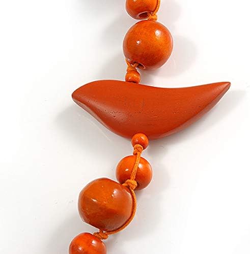 Avalaya Orange Wood Bead Bird Long Necklace - 80cm Long - Image 5