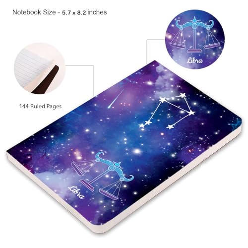 Image of AccuPrints A5 Premium Soft Bound Notebook Size 5.8 * 8.25 inches Diary for Girls and Women (144 Ruled Pages with planner, 80 GSM) (Libra zodiac signs)