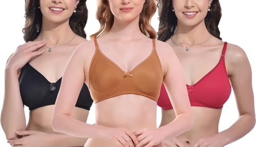 Image of FIMS - Fashion is my style Women Cotton Blend Non-Padded Bra Non-Wired Mould Seamless Cup Solid Bras Cup-B Pack of 1, Multicolor