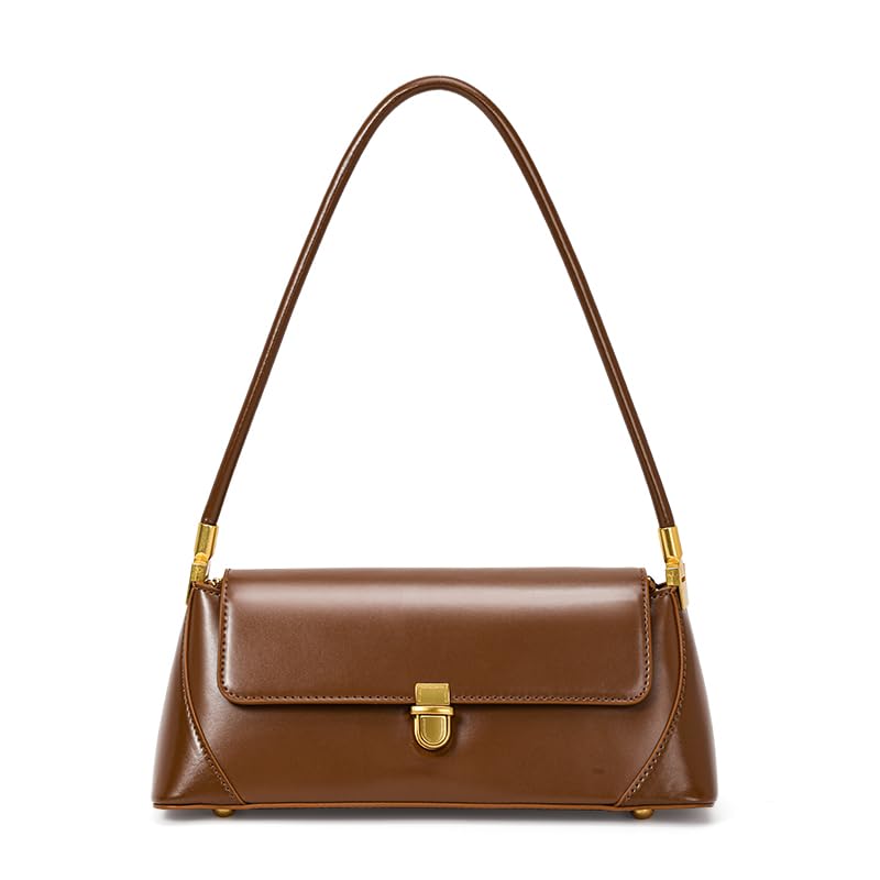 Genuine leather cowhide women's shoulder bag with flap buckle detachable simple underarm purse messenger bag