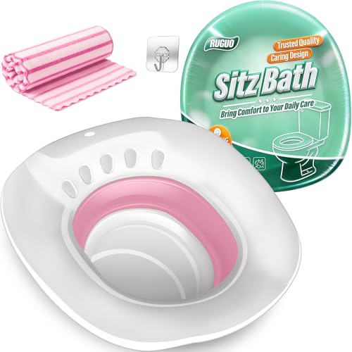 RUGUO Sitz Bath for Toilet Seat - Yoni Steam Seat - Sitz Bath for Hemorrhoids and Postpartum Care - Portable Bidet BPA Free - Foldable Basin for Epsom Salt Soak - Pink