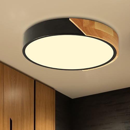 NICEME 24W Lamparas de Techo Madera Redondo,Madera moderna LED lu...