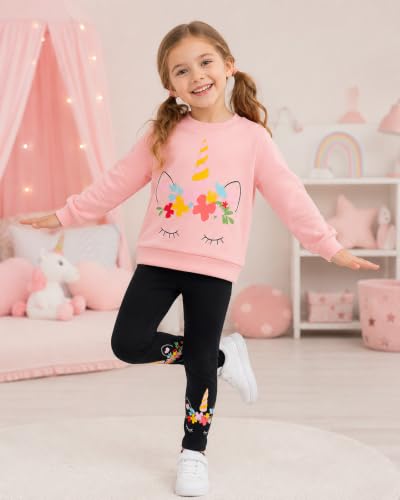 Image of Girls 2 Piece Outfits Toddler Girls Leopard Print T-Shirt and Leggings Set School Outfits Girl Clothes Fall Sets