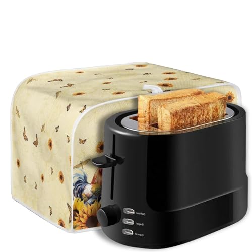 Image of Talayituse Rooster Chicken Print 2 Slice Toaster Cover Dust Protection Sunflower Butterfly Dragonfly Bread Maker Cover Toaster Oven Cloth Cover Kitchen Accessories Washable Appliance Cover with Handle