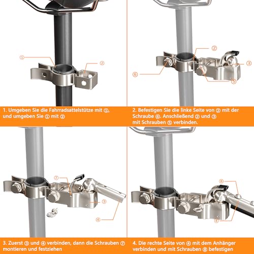 NICEDACK Anhängerkupplung für Fahrrad, Kupplung Lastenanhänger, Verzinkter Stahl Fahrradanhänger Kupplung Kompatibel mit gängigen Fahrradsattelstützen, Fahrrad Anhängerkupplung