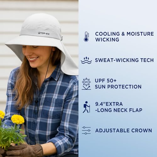 Image of TOP-EX Cooling Sun Hat with Neck Flap - UPF 50+ Wide Brim Breathable Hat for Hiking, Fishing & Big Heads