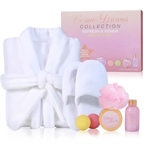 Spa Luxetique Robe and Slippers Set Women, Spa Robe for Women, 7 Pack Spa Gift Sets with Shower Gel...