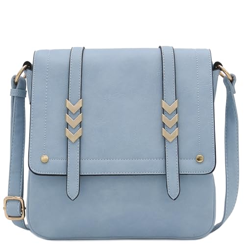 ALYSSA Double Compartment Large Flapover Crossbody Bag (Light Blue)