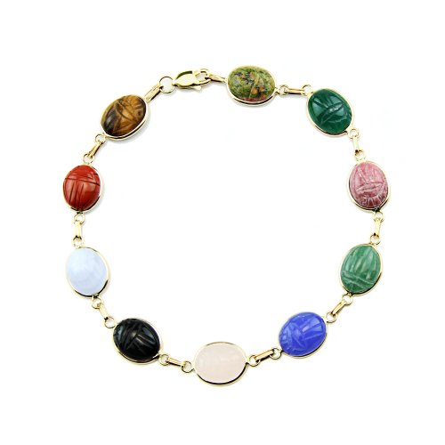14k Yellow Gold Scarab Bracelet with Small Oval Gemstones 7.25 Inches 14k Yellow Gold Scarab Bracelet with Small Oval Gemstones 7.25 Inches