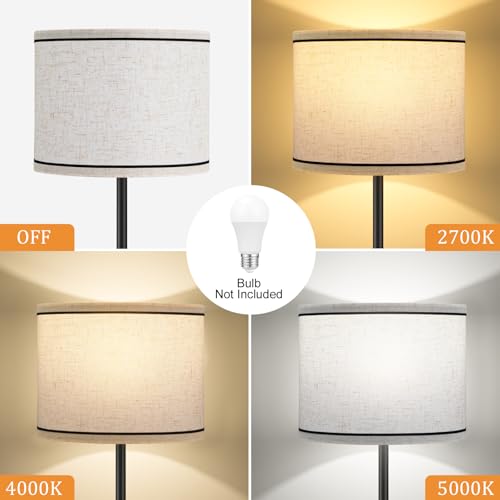 Image of Ambimall 60'' Modern Floor Lamp with Shade, Tall Lamps for Living Room, Bedroom, Office, Dining Room, Beige Lampshade with Black Stripes(Without Bulb)