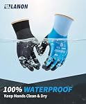 LANON Waterproof Gardening Gloves for Women & Men, 2 Pairs Pack Work Gloves with Double Rubber Coated, for Construction, Mechanic,Car & Fish Cleaning, Non-Slip Grip, Blue & Black,Small