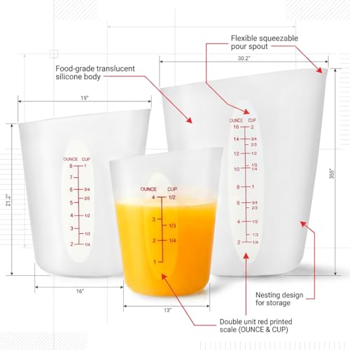 Juego de 3 Vasos Medidores de Silicona Flexibles miniatura 4
