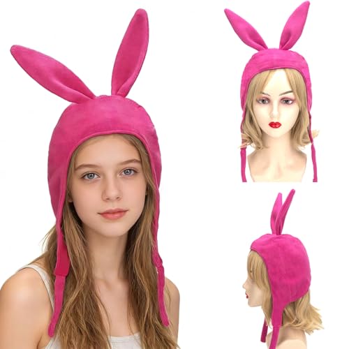 DSKOBT Pink Bunny Rabbit Ears Hat Louise Bunny Ears Rabbit Fleece Hat for Cosplay Costume (pink)