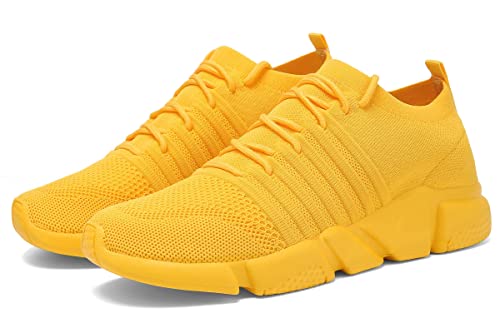 Gslmoln Non Slip Shoes For Men Flats Comfortable Gym Walking Shoes Casual Crew Slip On Sneakers Stylish Low Top Jogging Sports Work Travel Comfort Shoes Yellow M 7/W 8.5 #TOP5