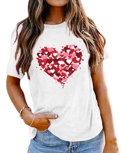 Image of Valentines Shirts for Women Valentine Love Heart Printed Graphic Tshirt Cute Girls Casual Top