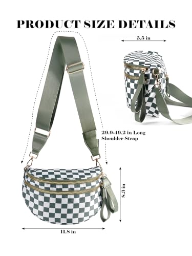 Image of Black and White Checkered Crossbody Bag Bum Bag for Women,Spacious Checkered Purse Fanny Packs Belt Bag