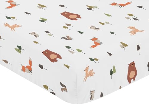 Image of Sweet Jojo Designs Fitted Baby Crib Sheets (Woodland Animals) for Boys or Girls, Infant Nursery, Toddler Room -Standard Size (Watercolor, Forest Animal, Brown Bear, Fox, Deer, Squirrel, Woodsy Pals)