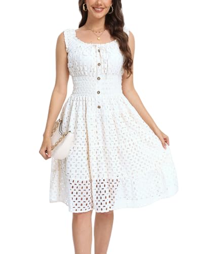 Women's 2025 Summer Short Dress Square Neck Hollow Out Lace Casual Beach Dresses