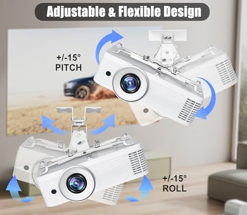 2-Be-Best Projector Ceiling Mount Wide Pipe Universal 3-in-1 Projector Wall Mount Bracket with Adjustable Arm, Flush Mount Option, Built-in Cable Management for Office Home White - Image 5