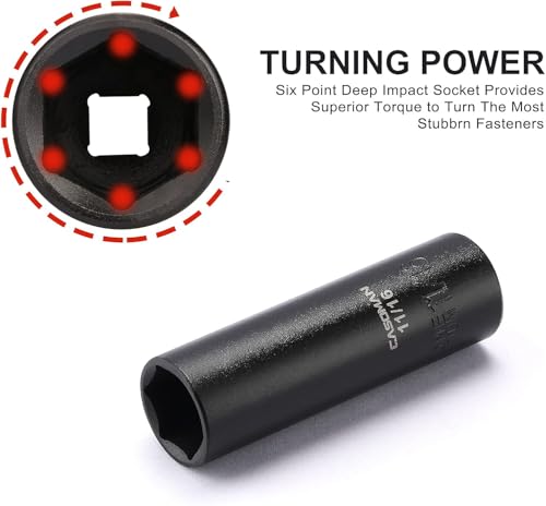 CASOMAN 11 Pieces 1/2-Inch Drive Deep Impact Socket Set, SAE, 6-Point, 3/8-Inch to 1-Inch - image 4