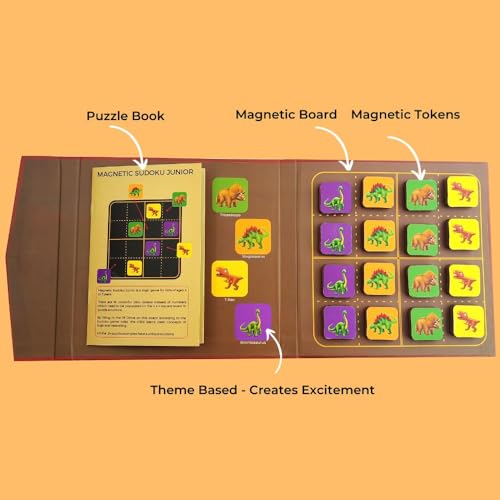 PELIKAS TOYZ Magnetic Sudoku Dino for Kids 4-6 Years - Educational Logic Puzzle Game, Dinosaur Brain Teasers & Travel Toy, STEM Learning Gift for Boys & Girls Age 5, 6, 7