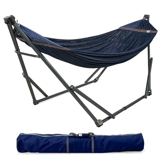 Tranquillo Adjustable Hammock Stand, Collapsible Camping Hammock and Stand, 600 lbs Capacity Steel Double Hammock Stand for 2 Persons, Premium Pre-Assembled Stand for Indoor Outdoor, Anti-flip, Aegean