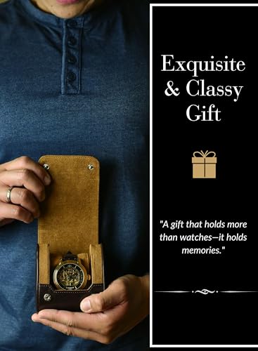 Single Watch Case Travel Box - Watch Travel Case for Men – Single Watch Roll - Espresso Brown Swiss Motif Vegan Leather