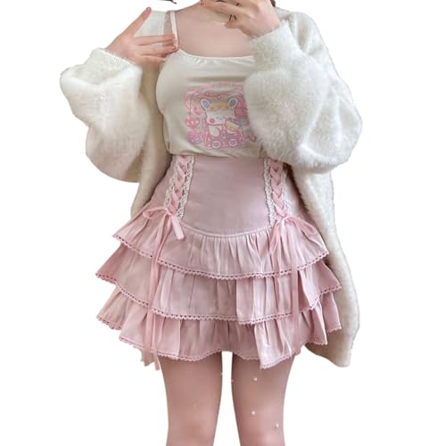 Cuteighteen Lolita - Minifalda escalonada para mujer, falda kawaii con volantes,...
