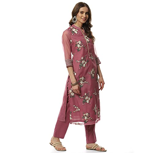 Image of BIBA Women Art Silk Straight Solid Suit Set