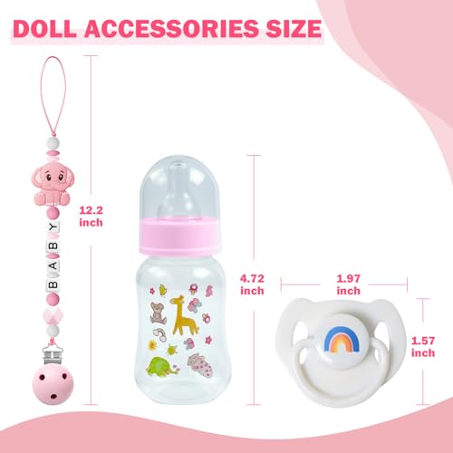 SCOM Reborn Baby Doll Accessories Set - Rainbow Magnetic Pacifiers & Removable Reusable Baby Doll Bottles with Silicone Pacifier Clips for Reallife Realistic Reborn Dolls Girls Boys, Pink Style, 3 Pcs by SCOM - Image 6