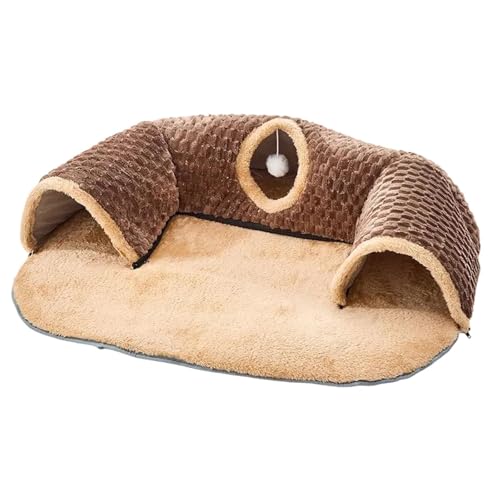 Bothyi Cat Carpet Tunnel Play Center Comfortable Exercise Cat Tunnel Rug Winter Warm Cat Tunnel Bed for Kitten Outdoor Small Animals, Brown M