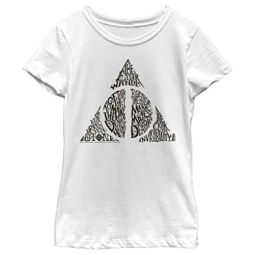 Harry Potter Girl's Deathly Hallows T-Shirt, White, Small