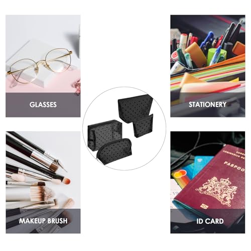 4 Pieces Mesh Cosmetic Bags, Portable Travel Mesh Makeup Bag, Heart Print Zipper Pouch Toiletry Bag for Women Girls (Black)3